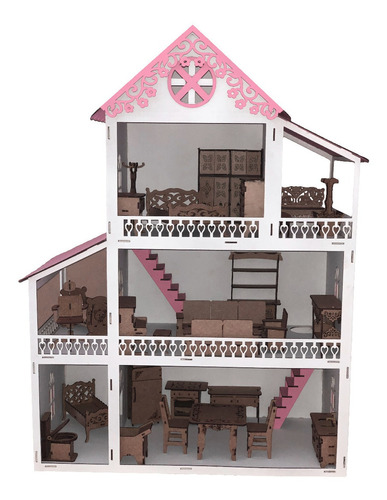 Casa Casinha Pintada Barbie/polly/lol Grande 80cm 25 Móveis